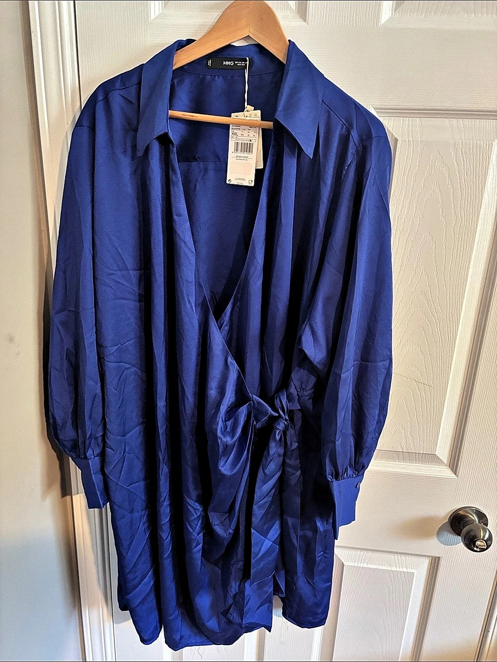 Mango Flowy shirt wrap dress Mini Blue XL